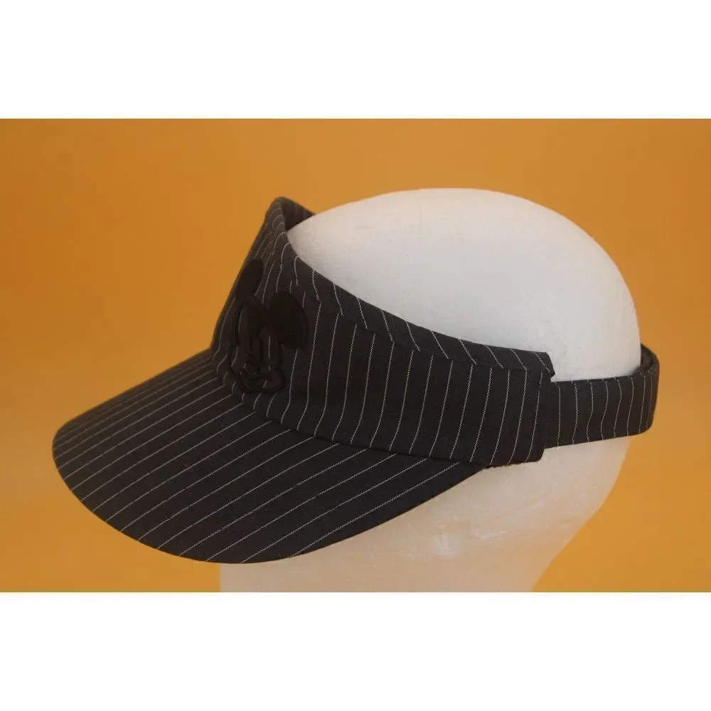 Disney Parks Striped Sun Visor With Black Embroidered Mickey OS